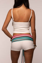 Cami Vest Micro Mini Short Set & Scarf | White/Candy Stripe