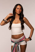 Cami Vest Micro Mini Short Set & Scarf | White/Candy Stripe