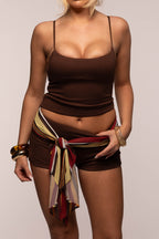 Cami Vest Micro Mini Short Set & Scarf | Brown/Vintage Stripe